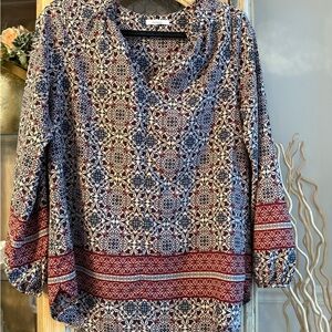 Pleione Red and Blue Patterned Blouse